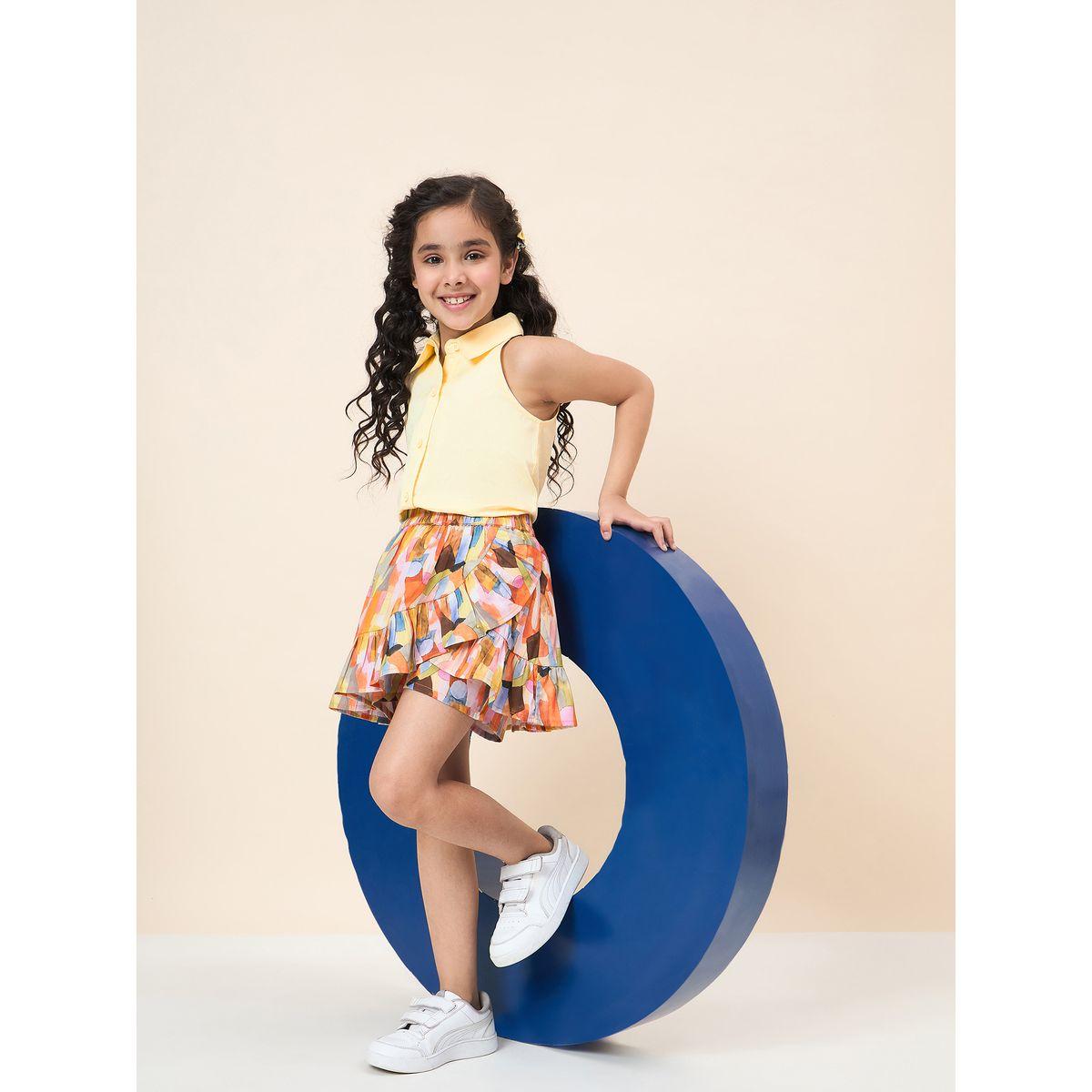 Stylo Bug Plain Collar Shirt and Abstract Print Skirt Set-girls-clothing-setsandcoords-image-7