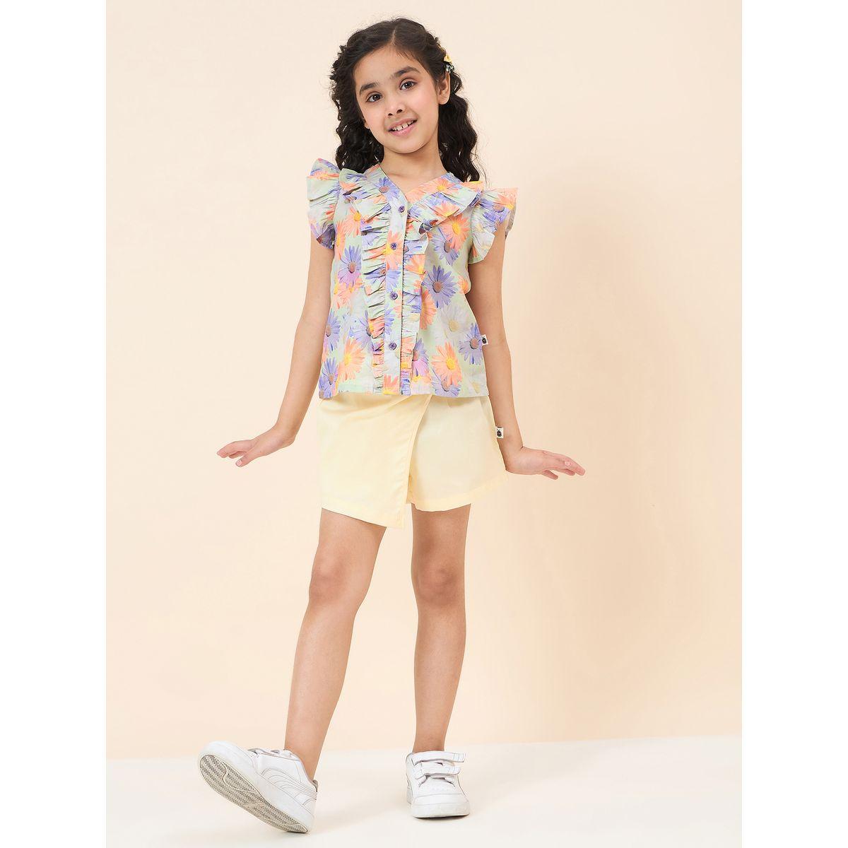 Stylo Bug Ruffled V Neck Top and Skorts Set-girls-clothing-setsandcoords-image-1