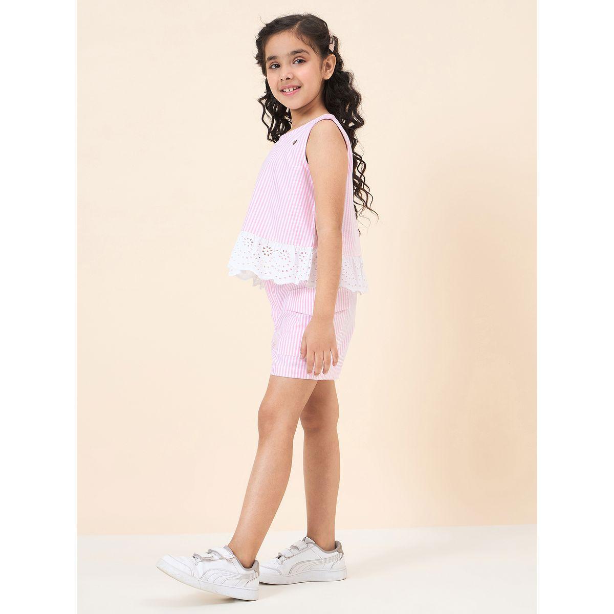 Stylo Bug Striped Lace Hem Top and Shorts Set-girls-clothing-setsandcoords-image-3