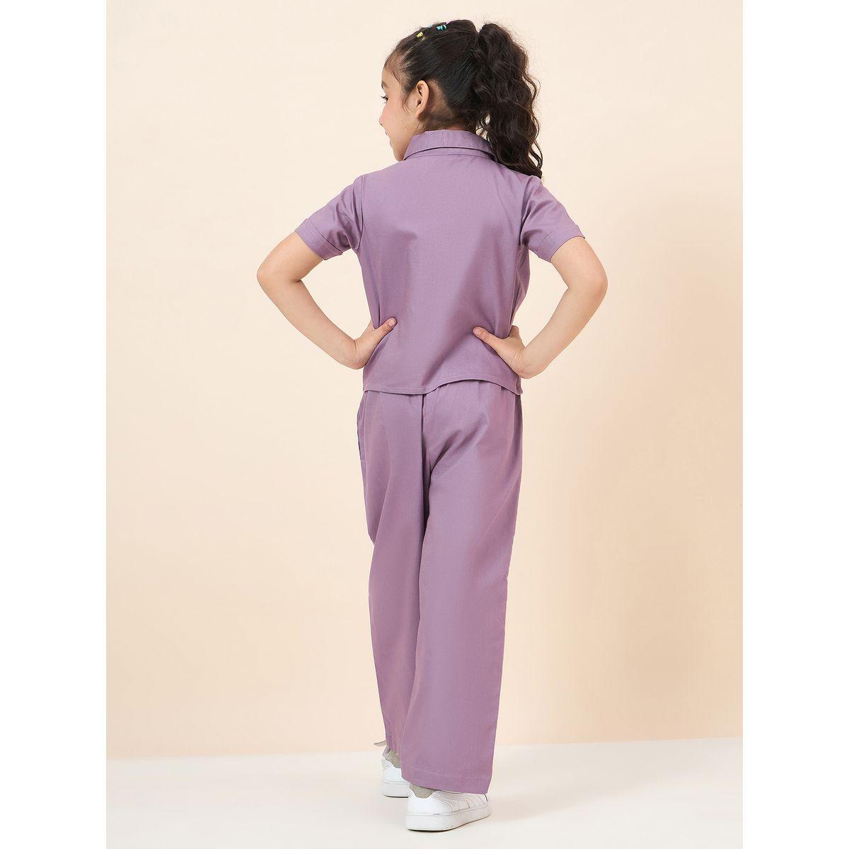 Stylo Bug Purple Solid Gathered Shirt and Pants Set-girls-clothing-setsandcoords-image-4