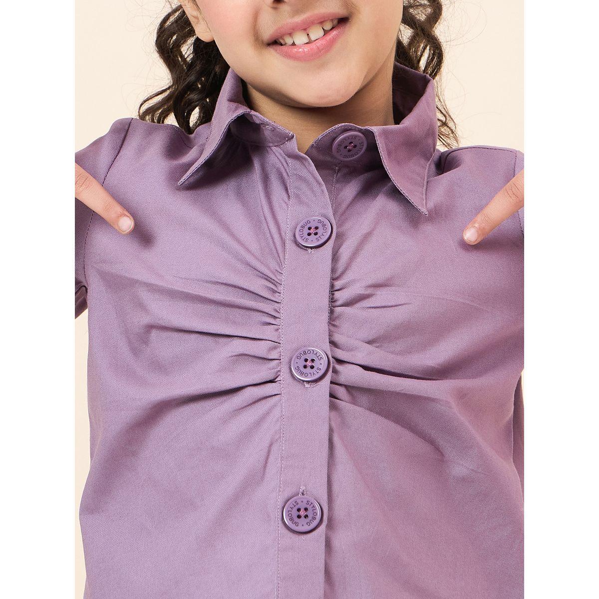 Stylo Bug Purple Solid Gathered Shirt and Pants Set-girls-clothing-setsandcoords-image-5