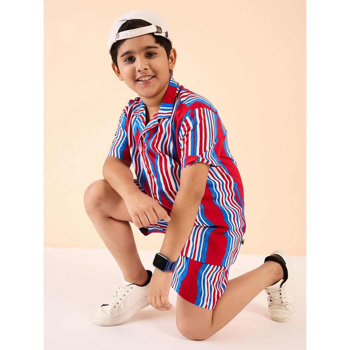 طقم منسق من شورت وبلوزة مخططة بتفاصيل ياقة-boys-clothing-setsandcoords-image-2