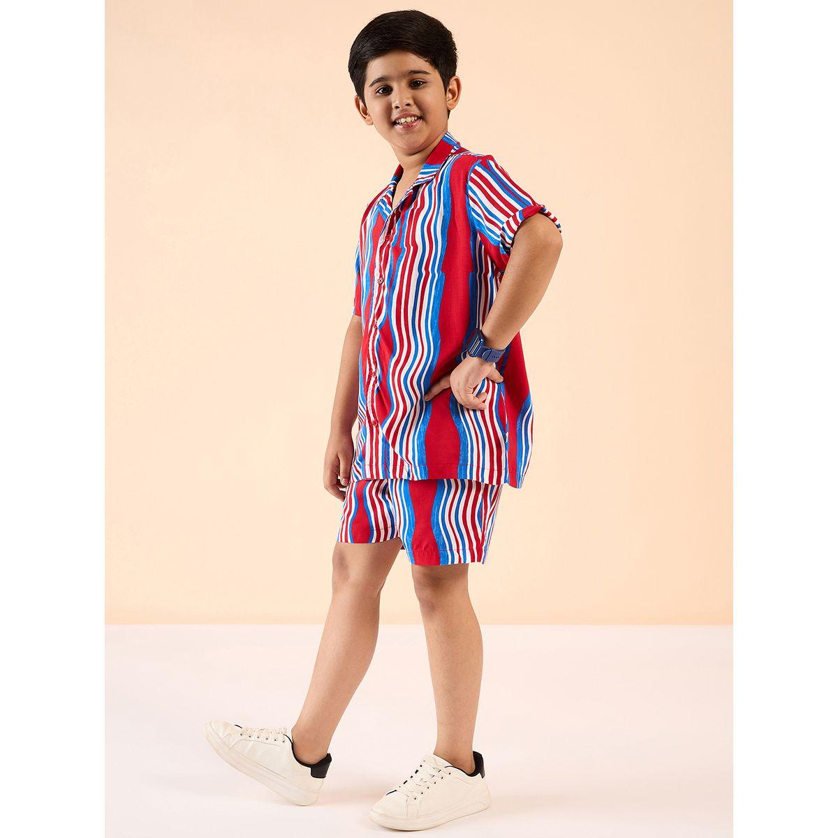 طقم منسق من شورت وبلوزة مخططة بتفاصيل ياقة-boys-clothing-setsandcoords-image-3