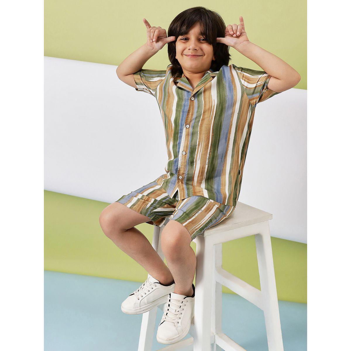 Stylo Bug Striped Print Collar Neck Shirt and Shorts Set-boys-clothing-setsandcoords-image-2