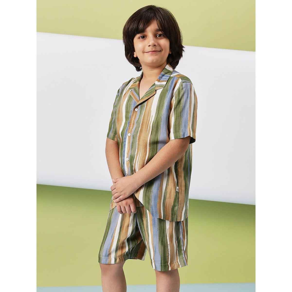 Stylo Bug Striped Print Collar Neck Shirt and Shorts Set-boys-clothing-setsandcoords-image-3