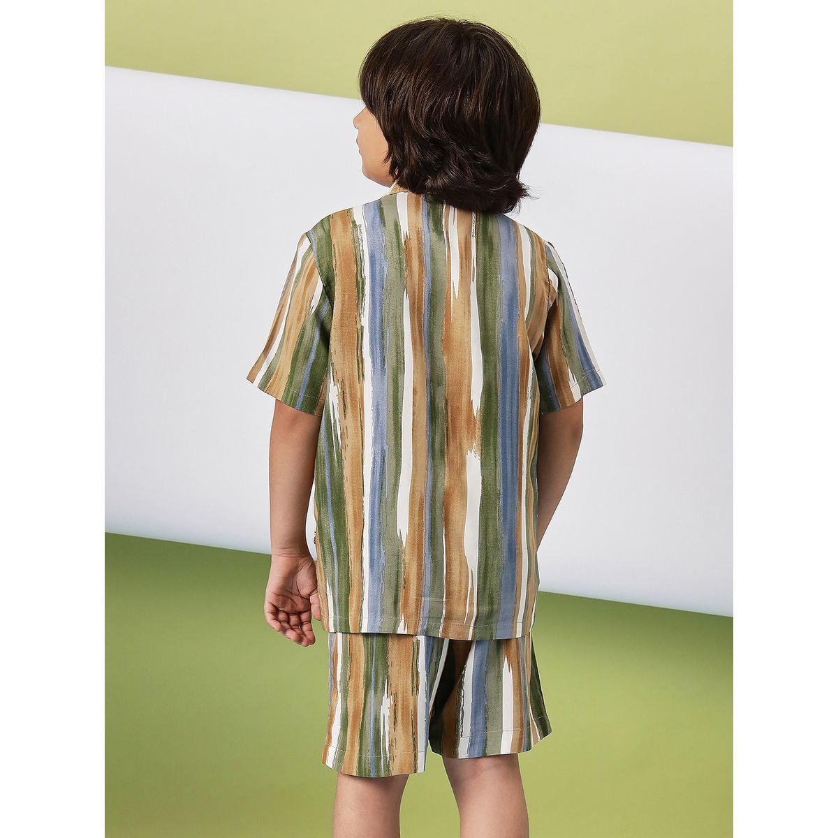 Stylo Bug Striped Print Collar Neck Shirt and Shorts Set-boys-clothing-setsandcoords-image-4