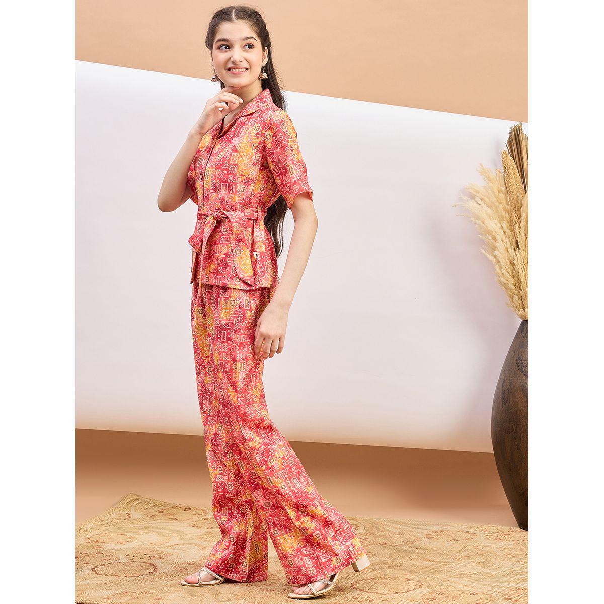 Stylo Bug Abstract Print Tie-Belt Shirt and Pants Set-girls-clothing-setsandcoords-image-3