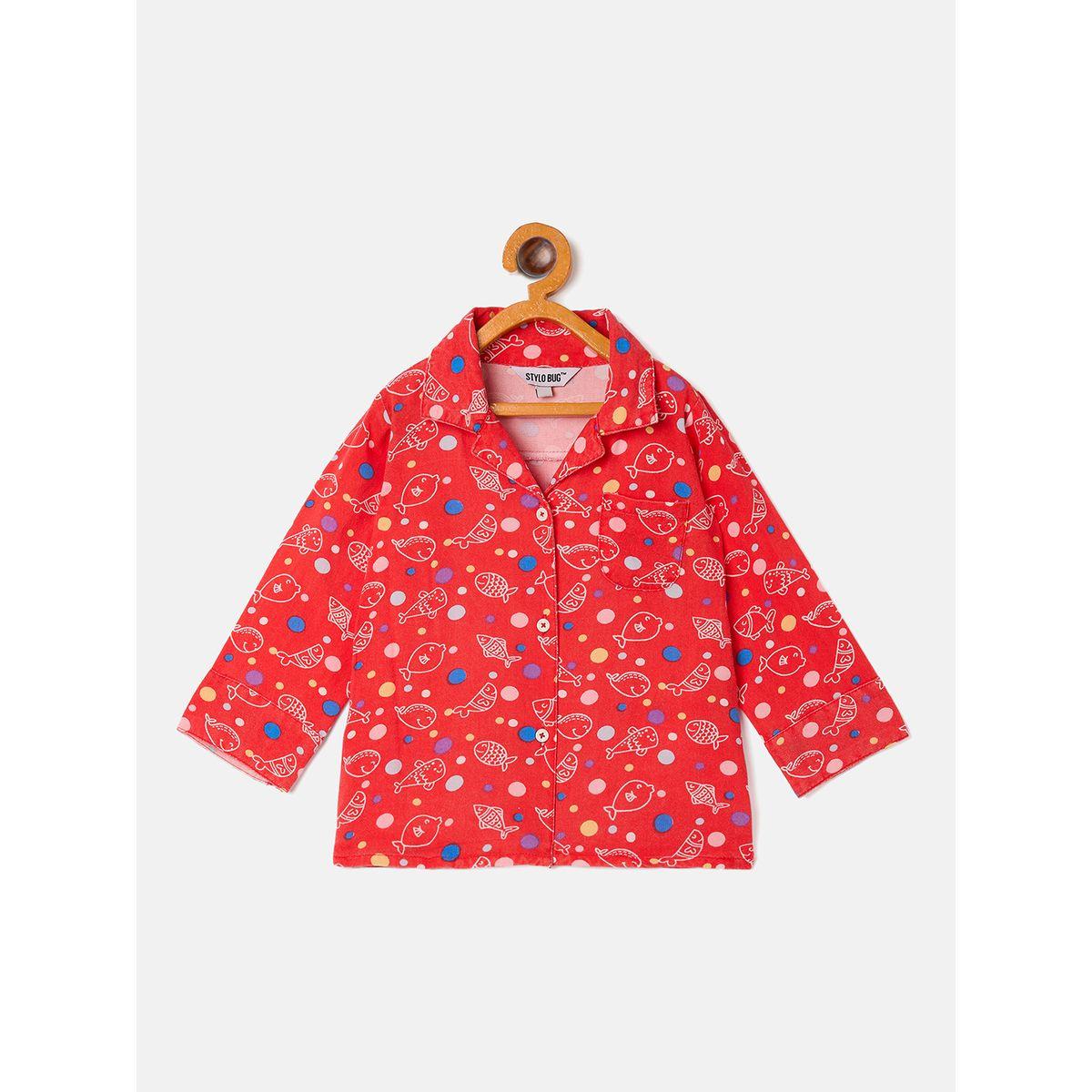 Stylo Bug Aqua Fish Print Collar Neck Shirt and Pyjama Set-boys-clothing-nightwear-image-2