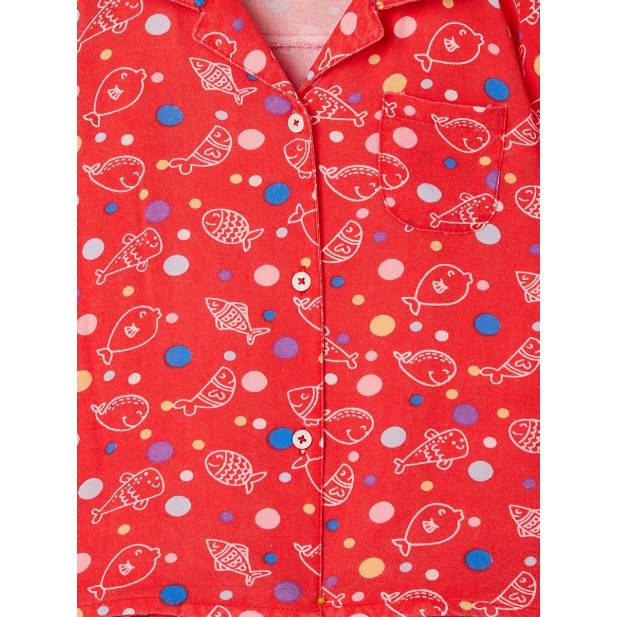 Stylo Bug Aqua Fish Print Collar Neck Shirt and Pyjama Set-boys-clothing-nightwear-image-6