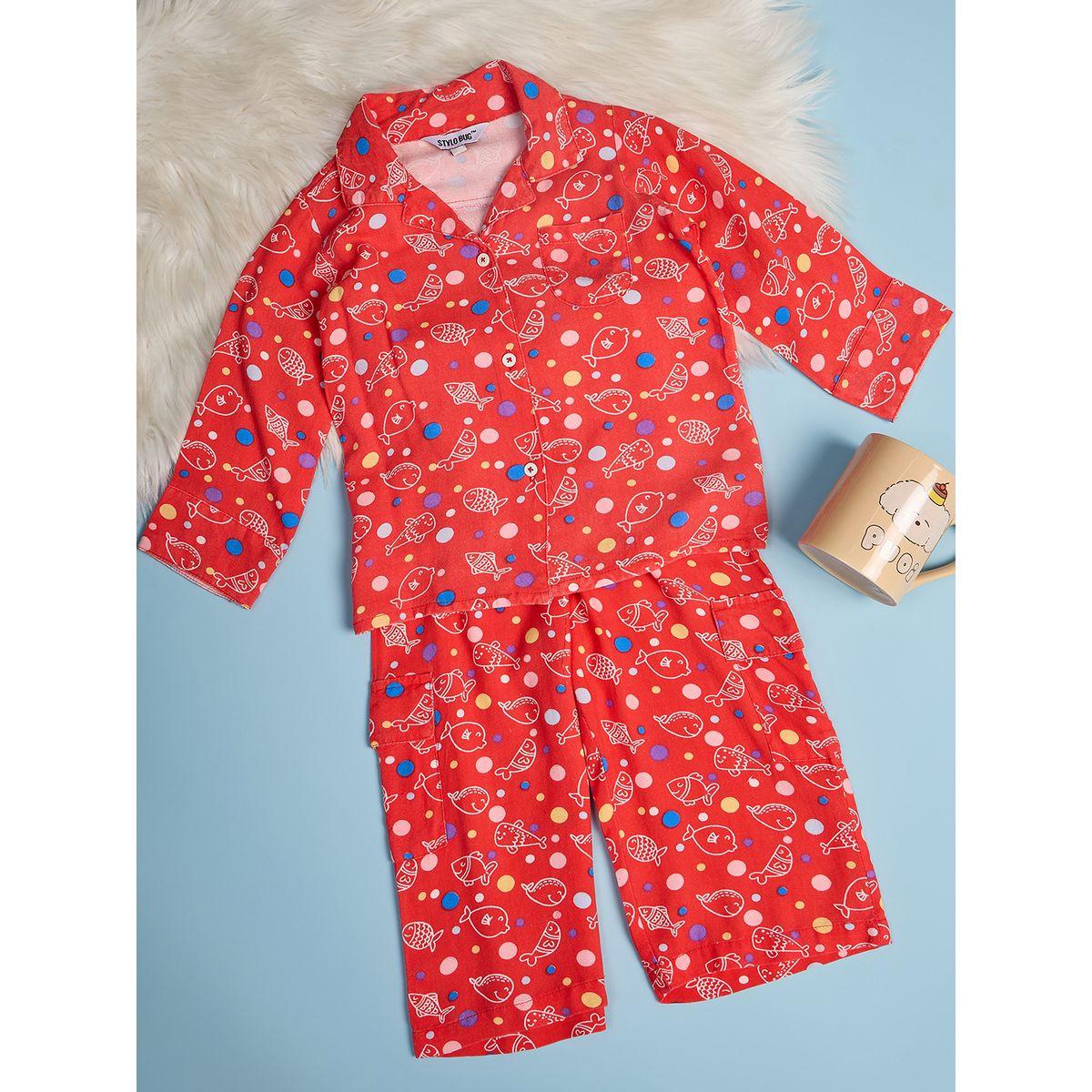 Stylo Bug Aqua Fish Print Collar Neck Shirt and Pyjama Set-boys-clothing-nightwear-image-8