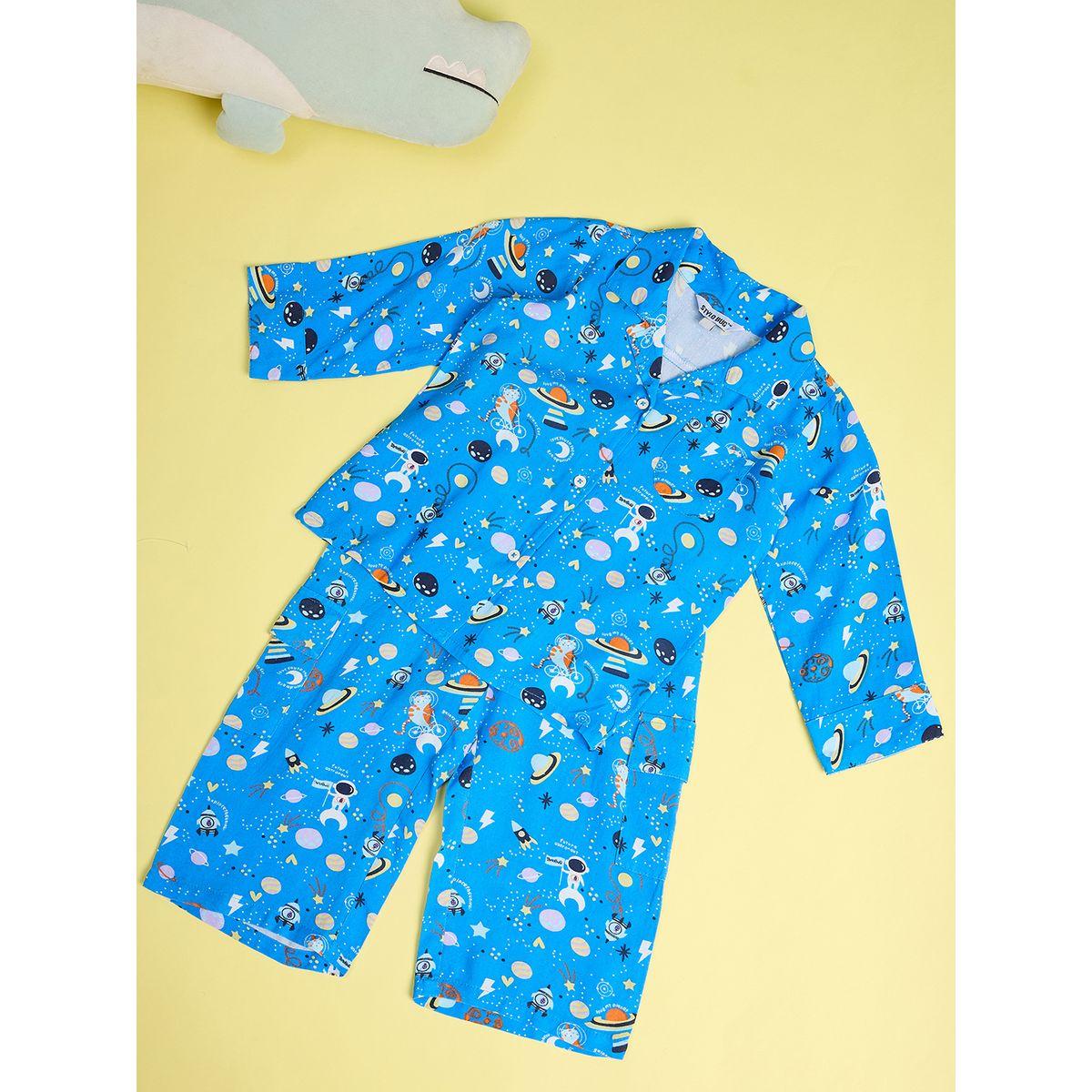 Stylo Bug Space Print Collar Neck Shirt and Pyjama Set-boys-clothing-nightwear-image-1