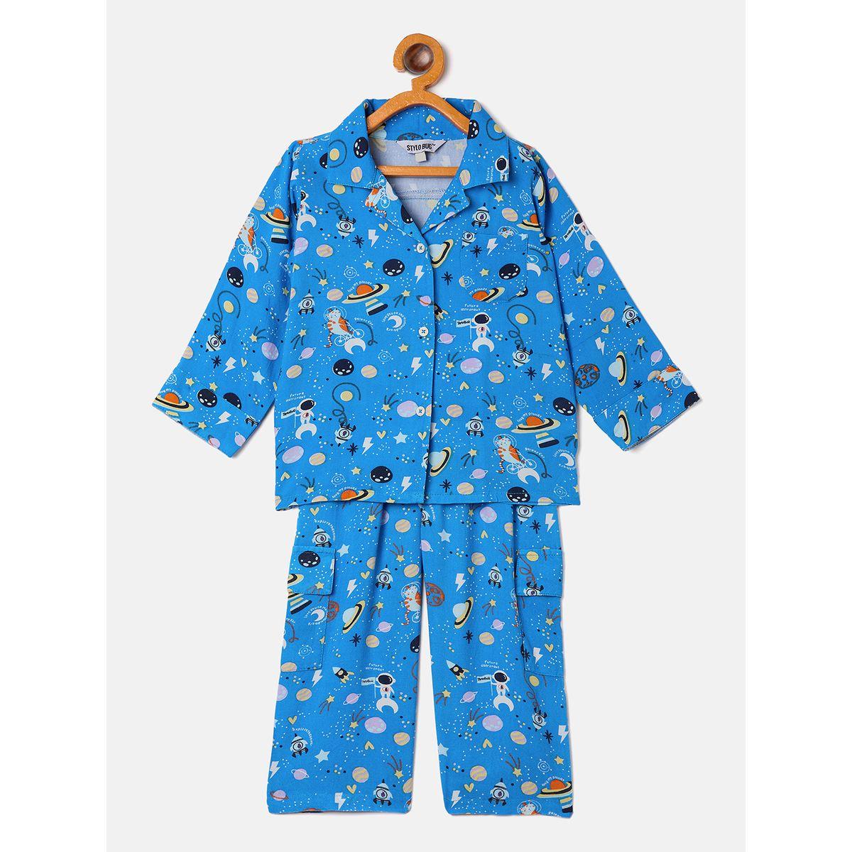 Stylo Bug Space Print Collar Neck Shirt and Pyjama Set-boys-clothing-nightwear-image-2