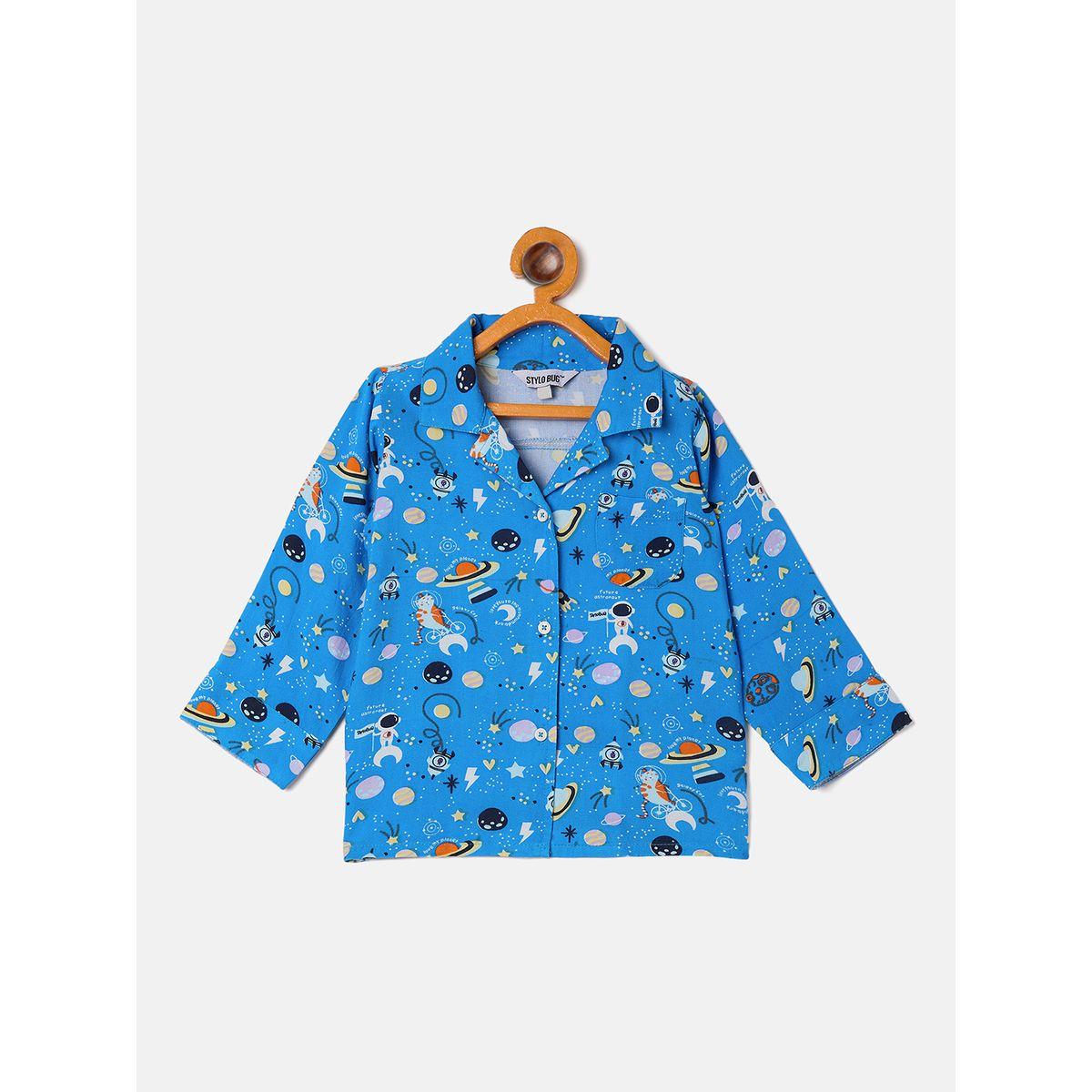 Stylo Bug Space Print Collar Neck Shirt and Pyjama Set-boys-clothing-nightwear-image-3