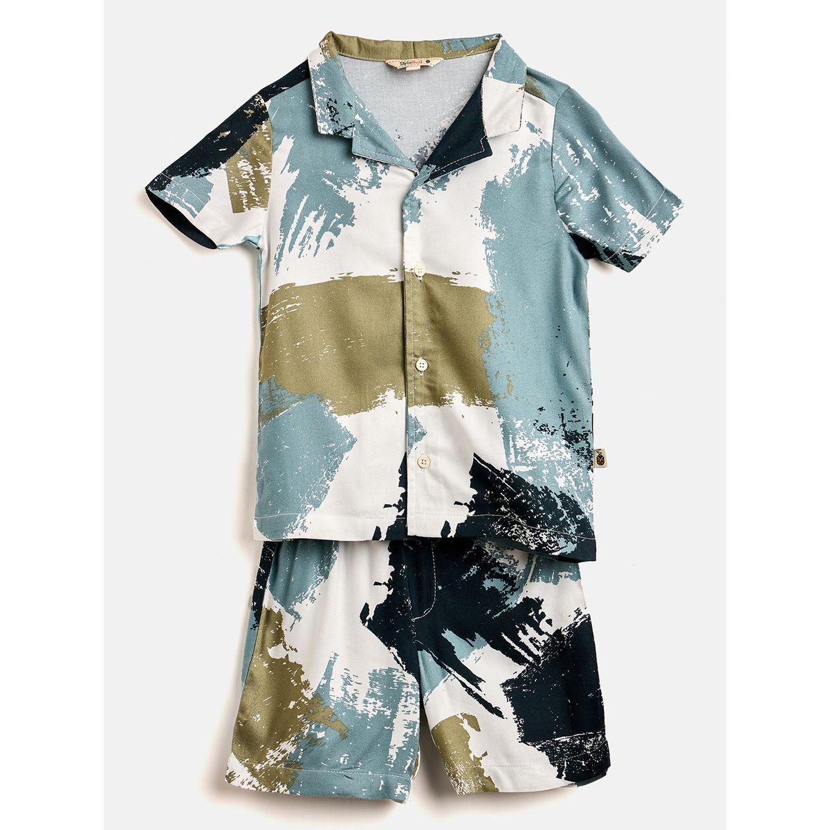 Stylo Bug Printed Collar Neck Shirt and Shorts Set-boys-clothing-setsandcoords-image-1