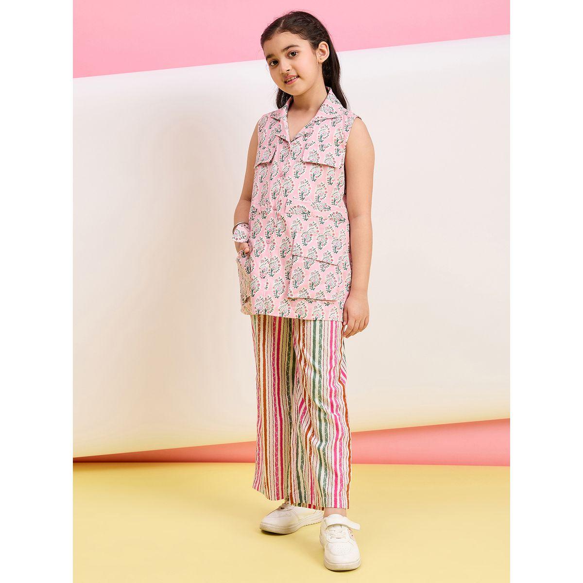 Stylo Bug Flower Print Collar Neck Top and Pants Set-girls-clothing-setsandcoords-image-2