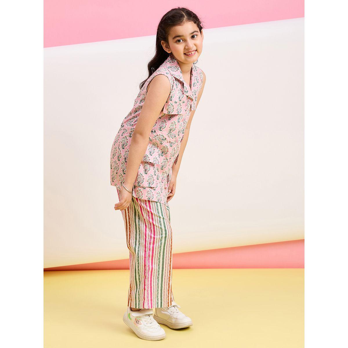 Stylo Bug Flower Print Collar Neck Top and Pants Set-girls-clothing-setsandcoords-image-3