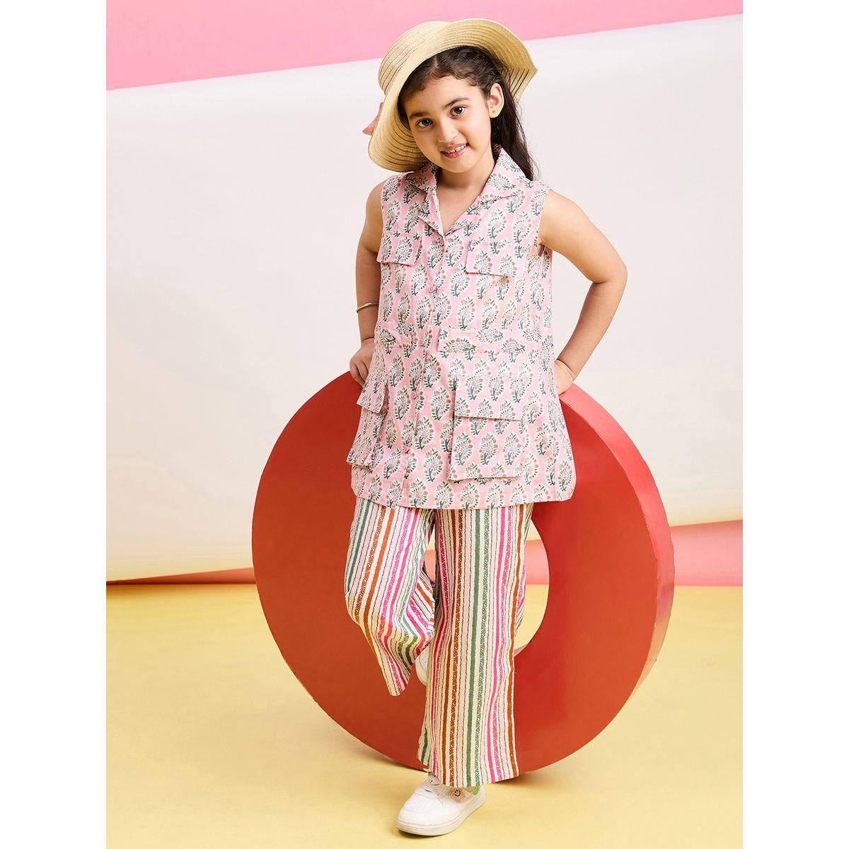 Stylo Bug Flower Print Collar Neck Top and Pants Set-girls-clothing-setsandcoords-image-7