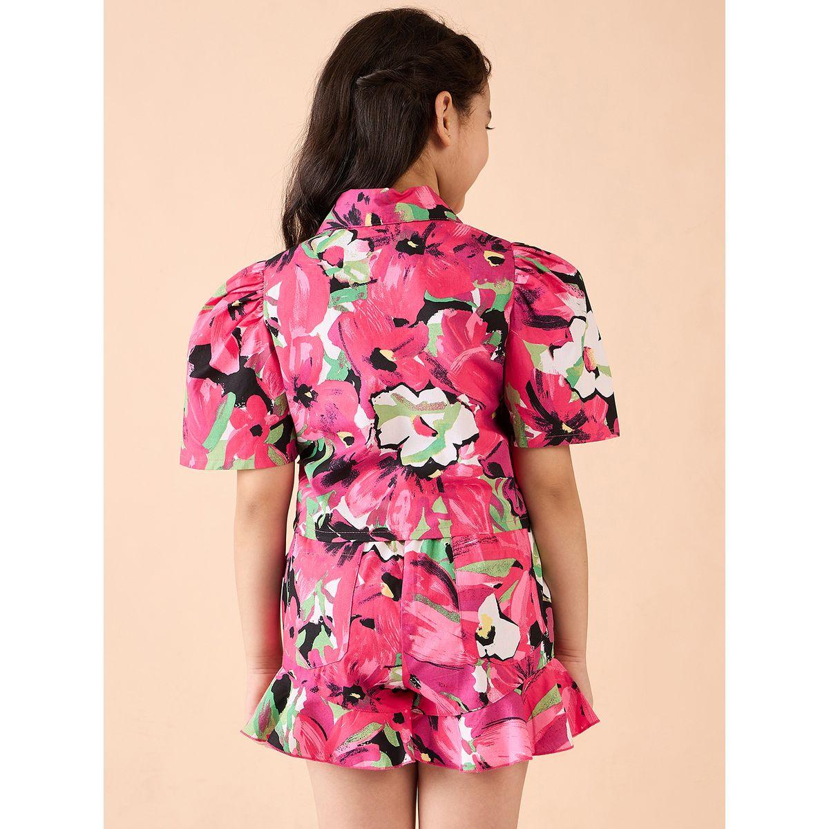 Stylo Bug Floral Print Puff Sleeves Shirt and Shorts Set-girls-clothing-setsandcoords-image-5