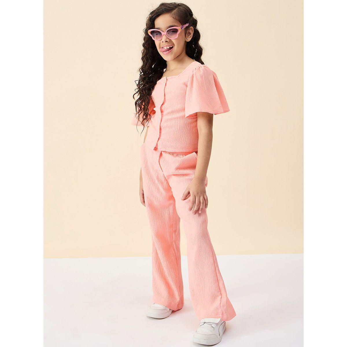 طقم من بنطال وبلوزة بياقة مربعة وتفاصيل بارزة الملمس-girls-clothing-setsandcoords-image-2