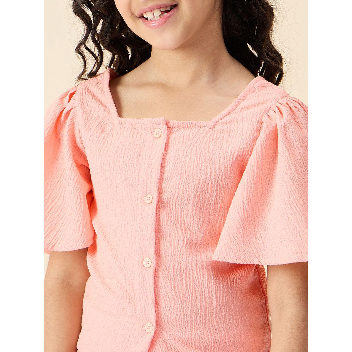 طقم من بنطال وبلوزة بياقة مربعة وتفاصيل بارزة الملمس-girls-clothing-setsandcoords-image-5