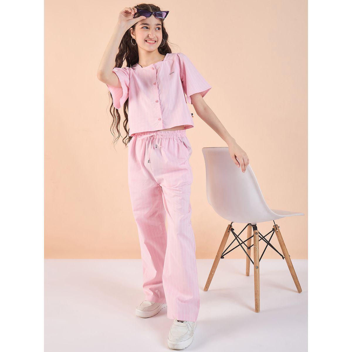Stylo Bug Striped Square Neck Top and Pants Set-girls-clothing-setsandcoords-image-1