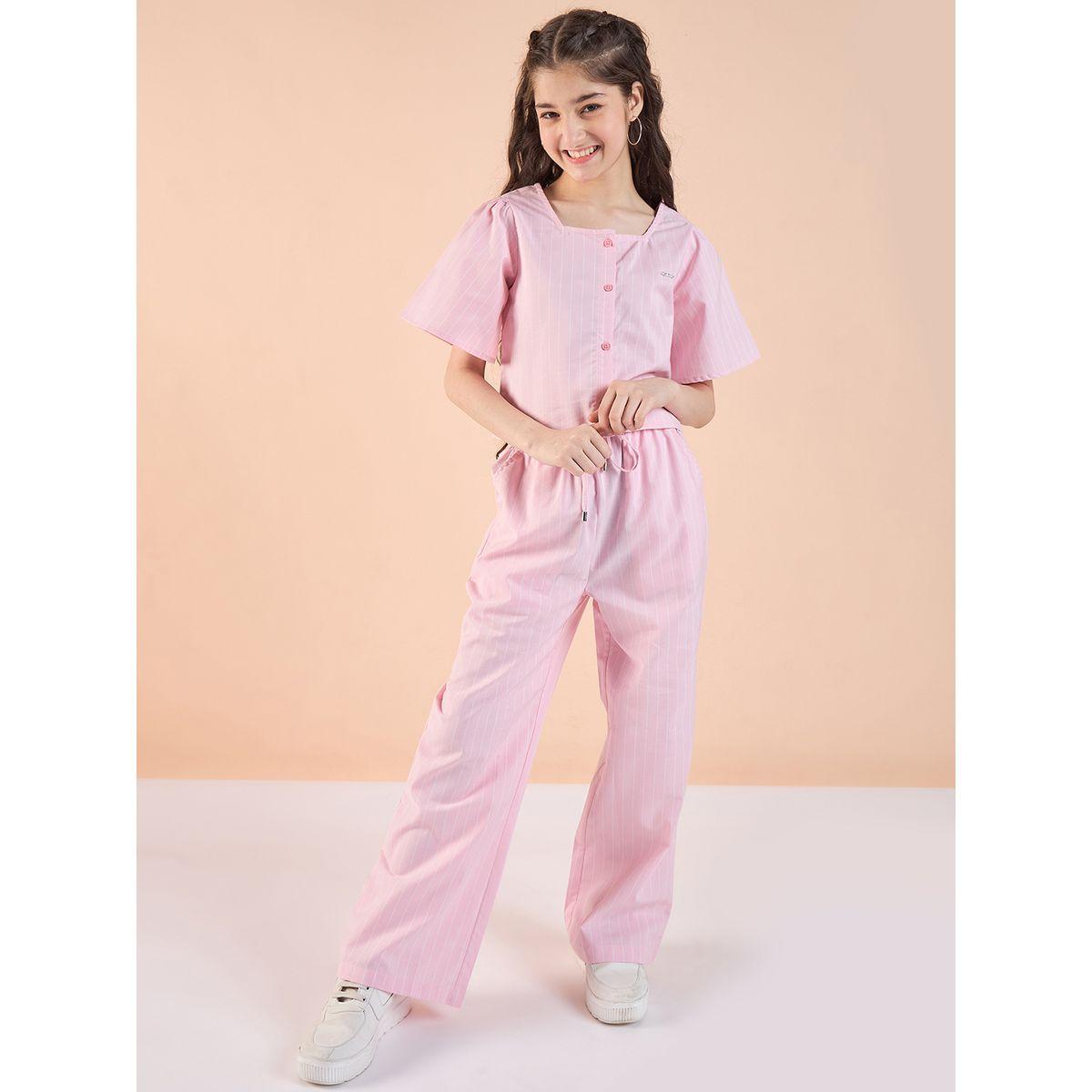 Stylo Bug Striped Square Neck Top and Pants Set-girls-clothing-setsandcoords-image-2