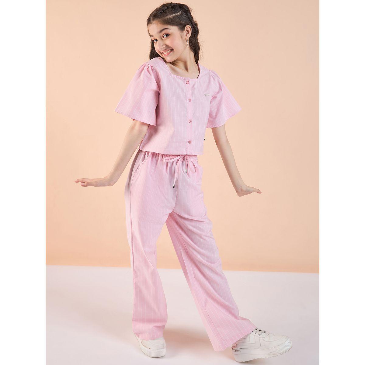 طقم من بنطال وبلوزة مخططة بياقة مربعة-girls-clothing-setsandcoords-image-4