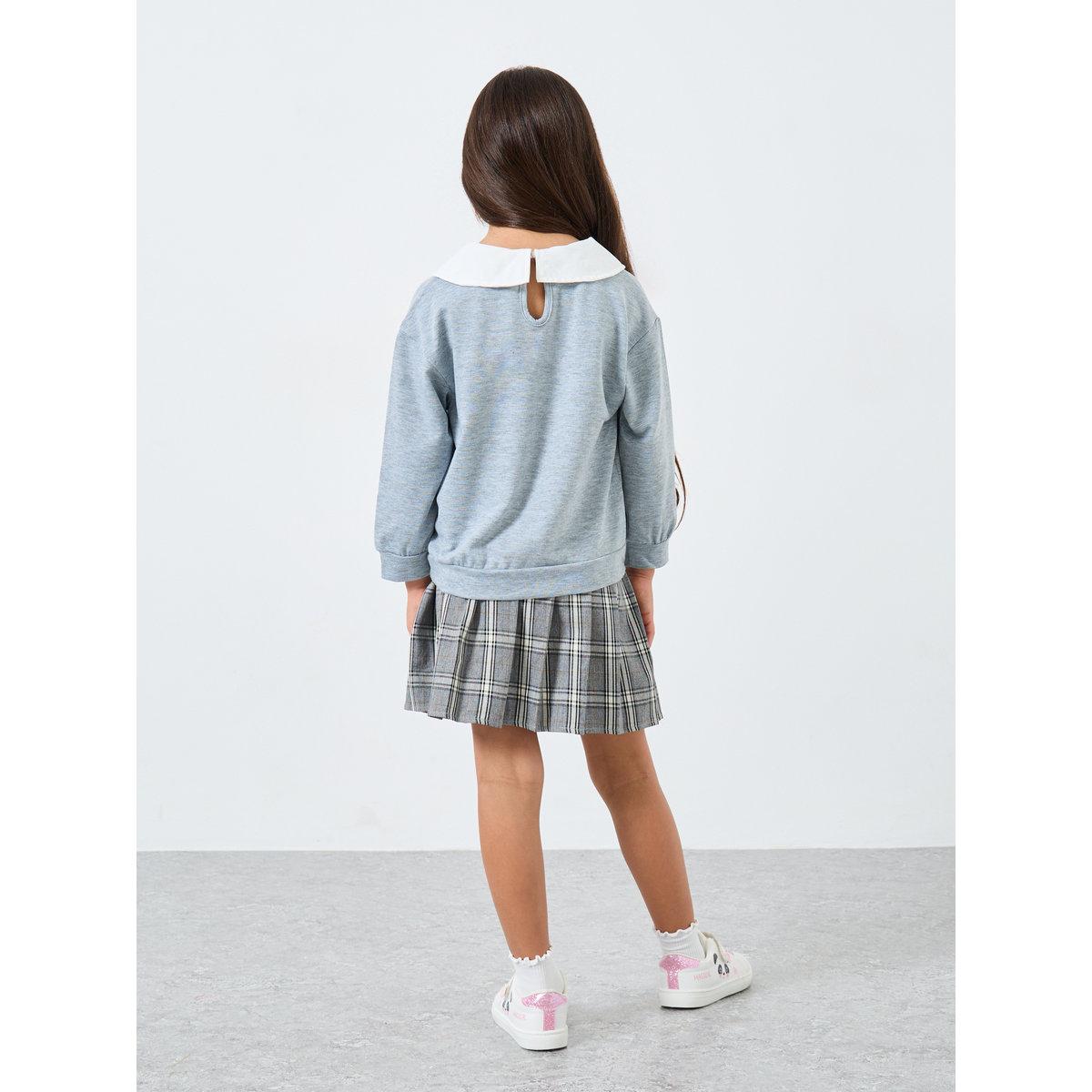 Styli Girls Grey Sweatshirt and Plaid Skirt Set-girls-clothing-setsandcoords-image-4