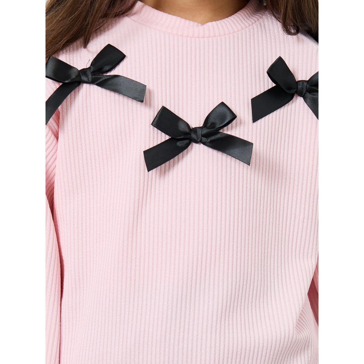 Styli Girls Pink Bow Detail Sweatshirt and Skirt Set-girls-clothing-setsandcoords-image-3