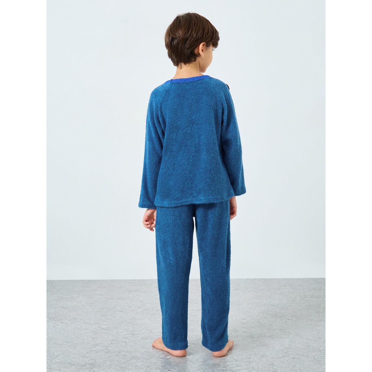 Styli Boys Bear Applique Fleece Top and Pyjama Set-boys-clothing-nightwear-image-5