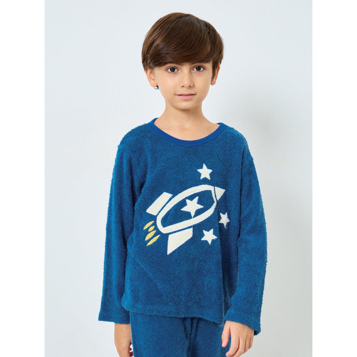 Styli Boys Star Space Applique Fleece Top and Pyjama Set-boys-clothing-nightwear-image-2