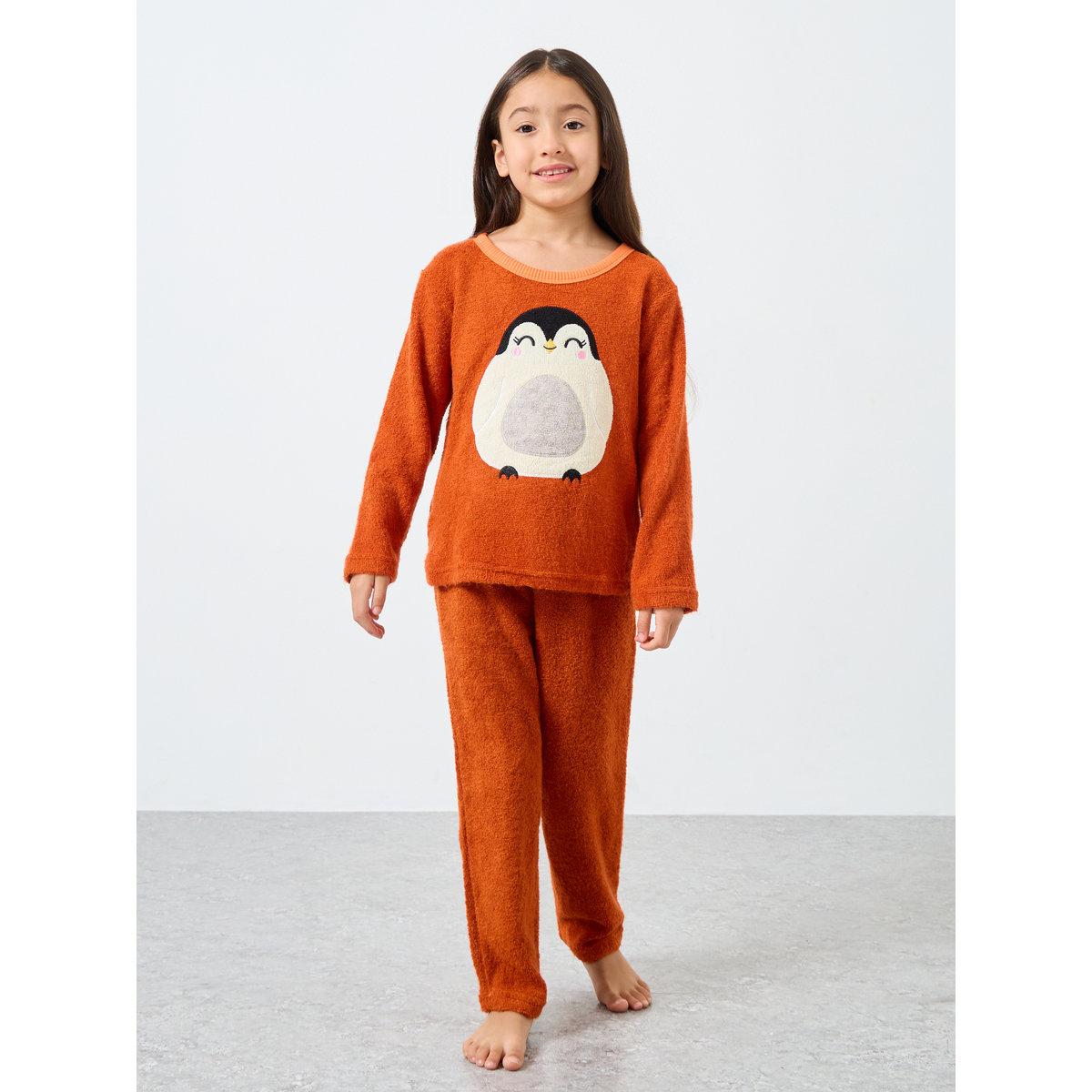 طقم من بنطال بيجاما وبلوزة بتفاصيل بطريق-girls-clothing-nightwear-image-1