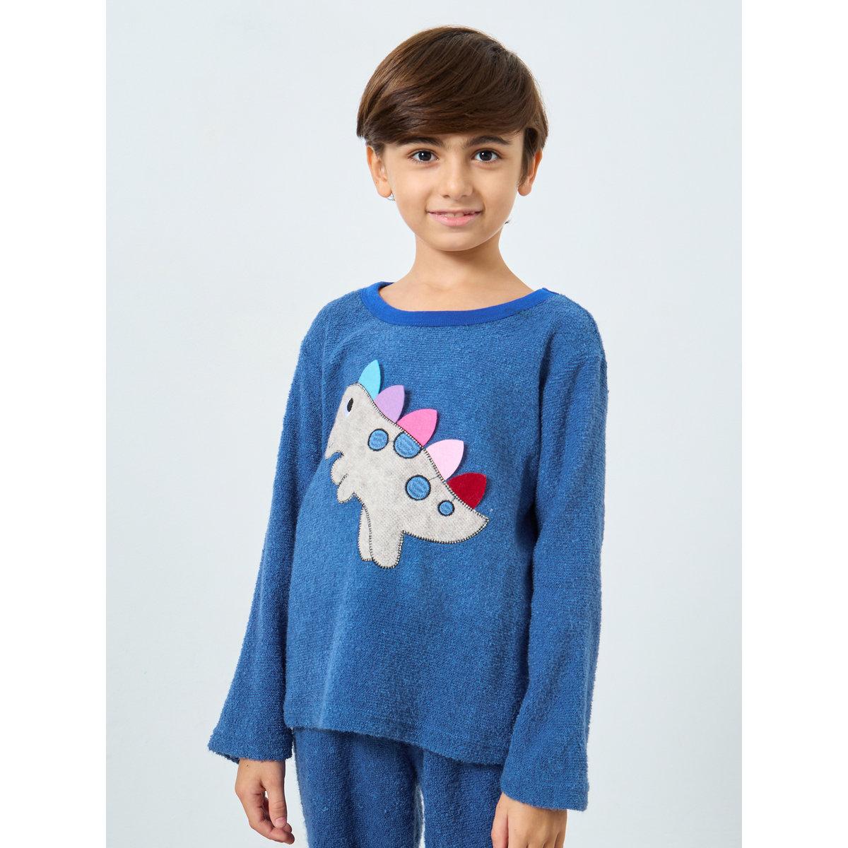 Styli Boy Dinosaur Applique Fleece Top and Pyjama Set-boys-clothing-nightwear-image-2