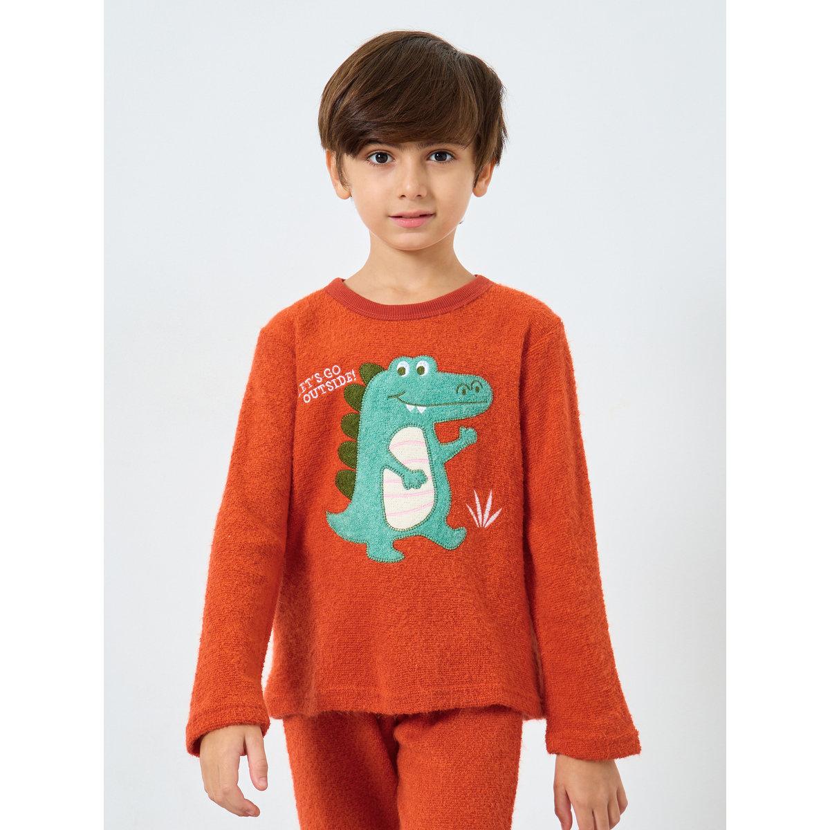 Styli Boys Dinosaur Applique Fleece Top and Pyjama Set-boys-clothing-nightwear-image-3
