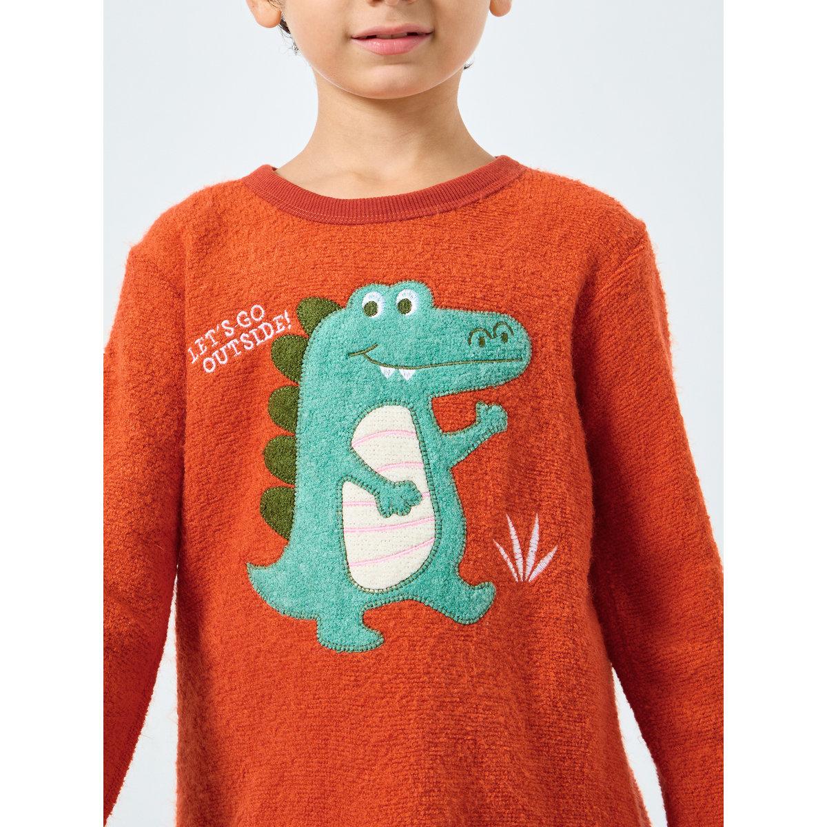 Styli Boys Dinosaur Applique Fleece Top and Pyjama Set-boys-clothing-nightwear-image-4
