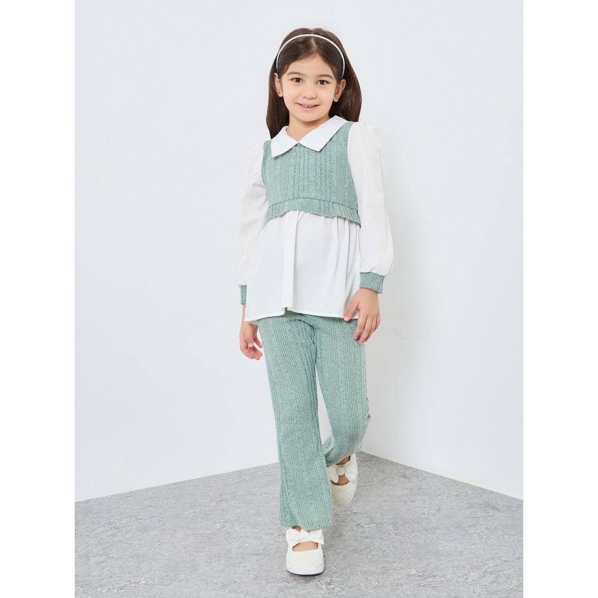 طقم من بنطال ليقنز وبلوزة بياقة-girls-clothing-setsandcoords-image-1