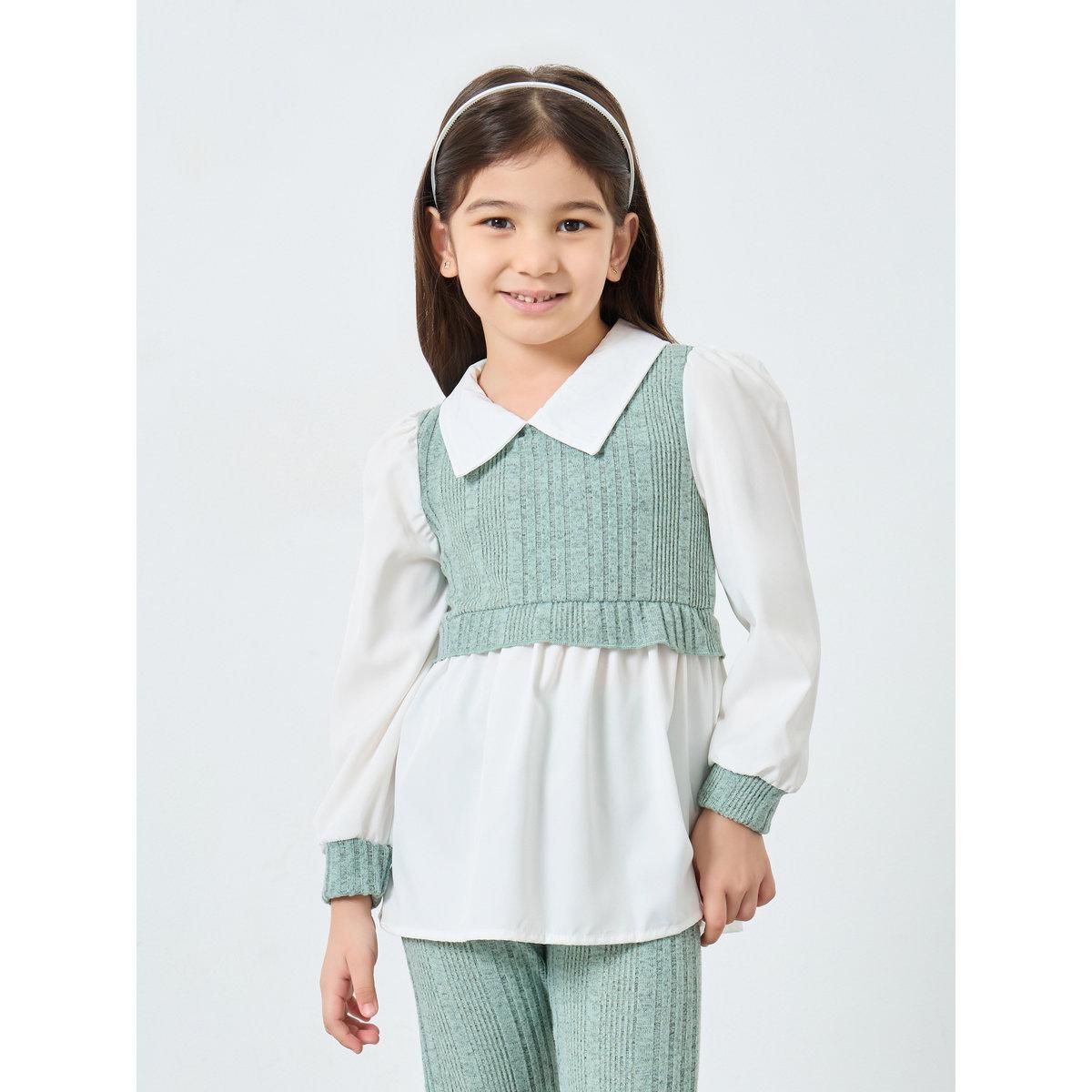 طقم من بنطال ليقنز وبلوزة بياقة-girls-clothing-setsandcoords-image-2