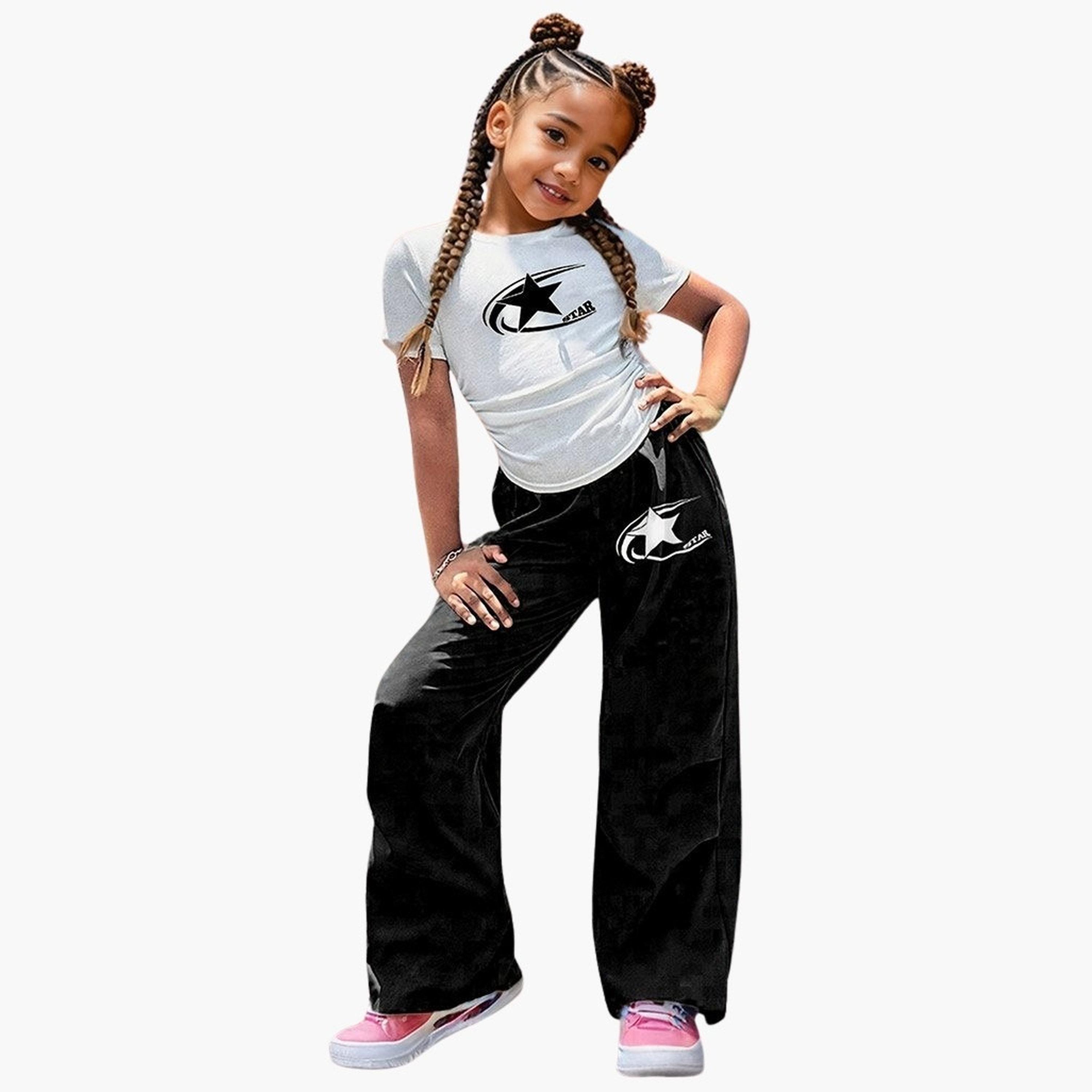 Take Two Girls Star Print Ruched T-Shirt and Pants Set-girls-clothing-setsandcoords-image-3