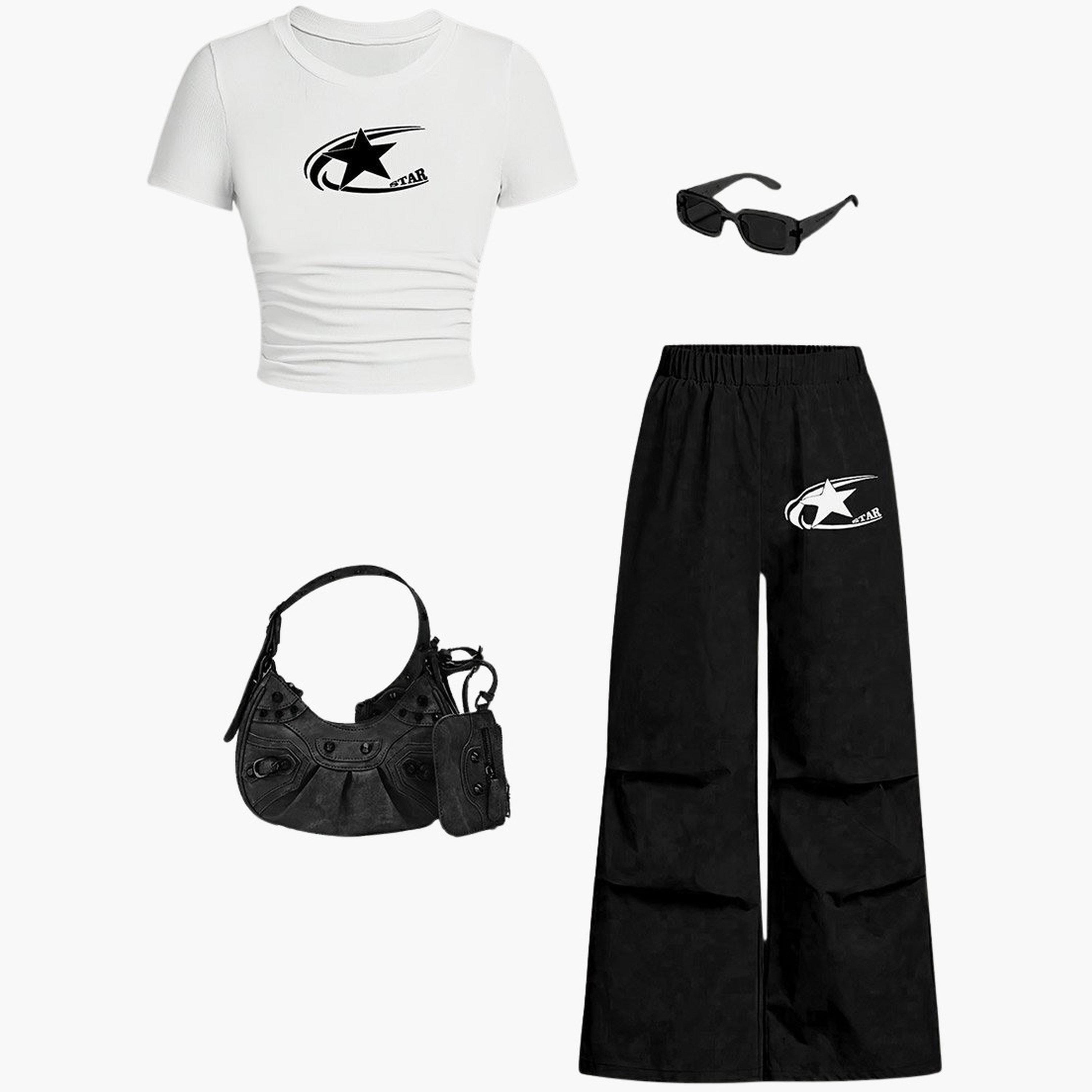 تيك تو - طقم تي شيرت وبنطال بطبعة نجوم للبنات-girls-clothing-setsandcoords-image-5