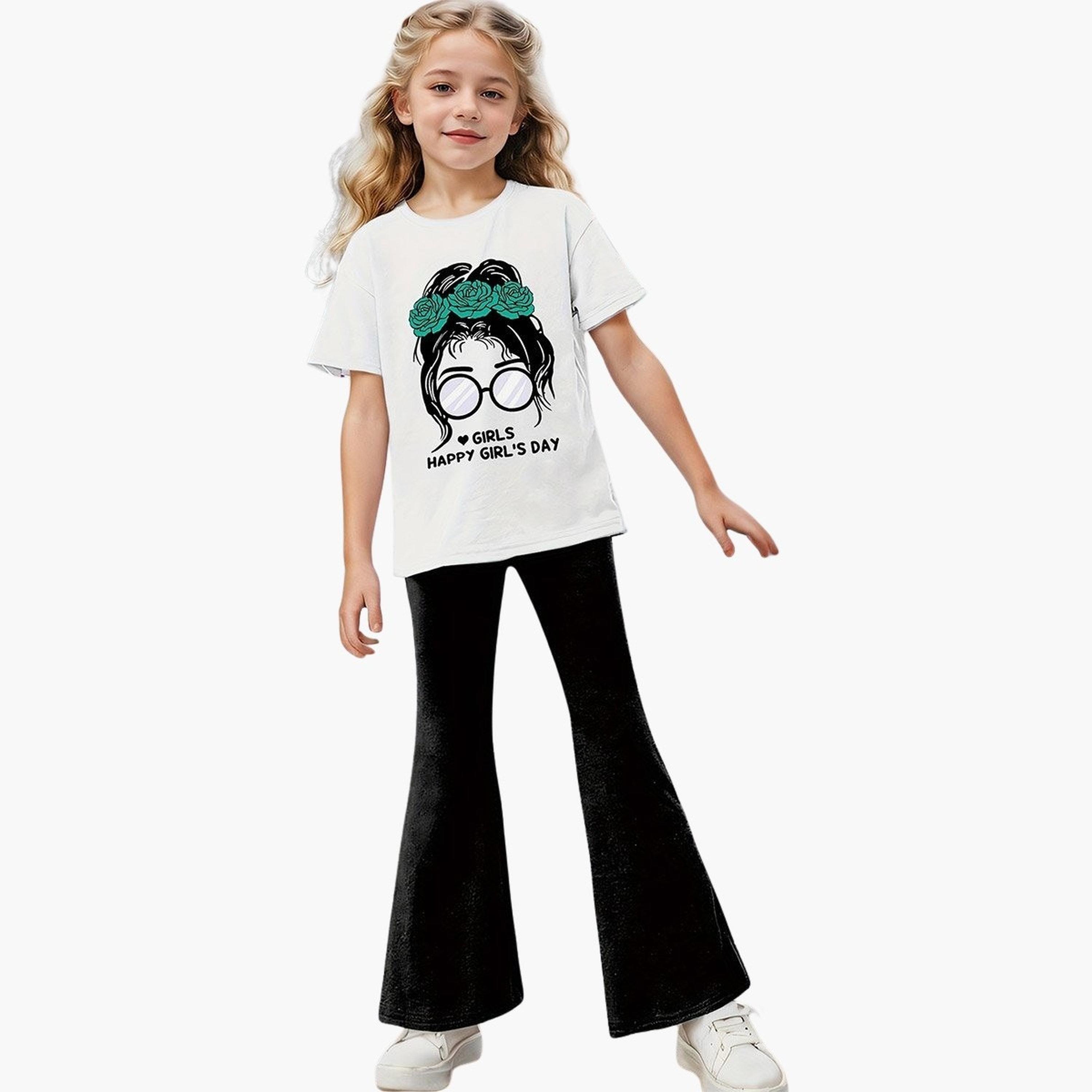 Take Two Girls Graphic Print T-Shirt and Flared Pants Set-girls-clothing-setsandcoords-image-1
