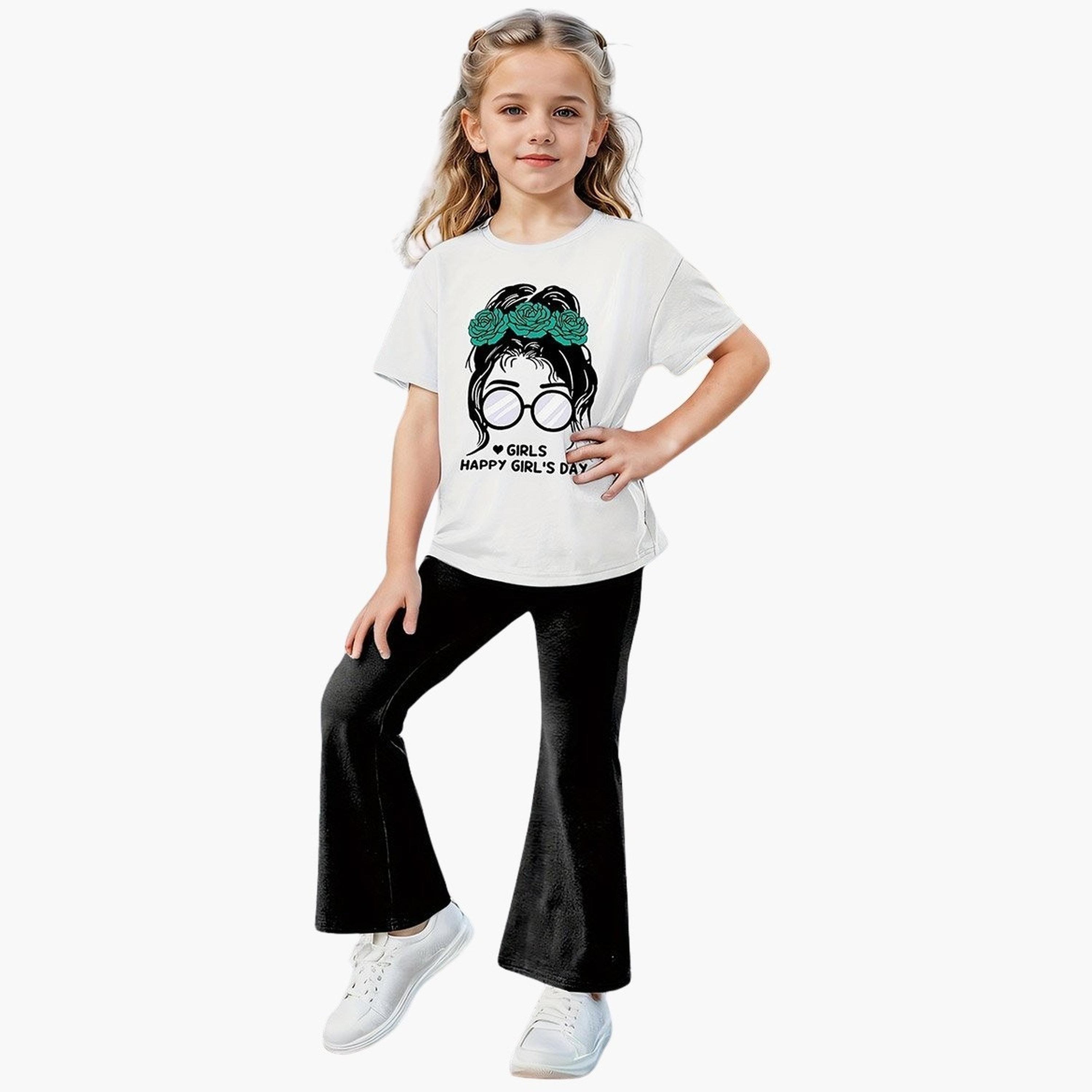 Take Two Girls Graphic Print T-Shirt and Flared Pants Set-girls-clothing-setsandcoords-image-3