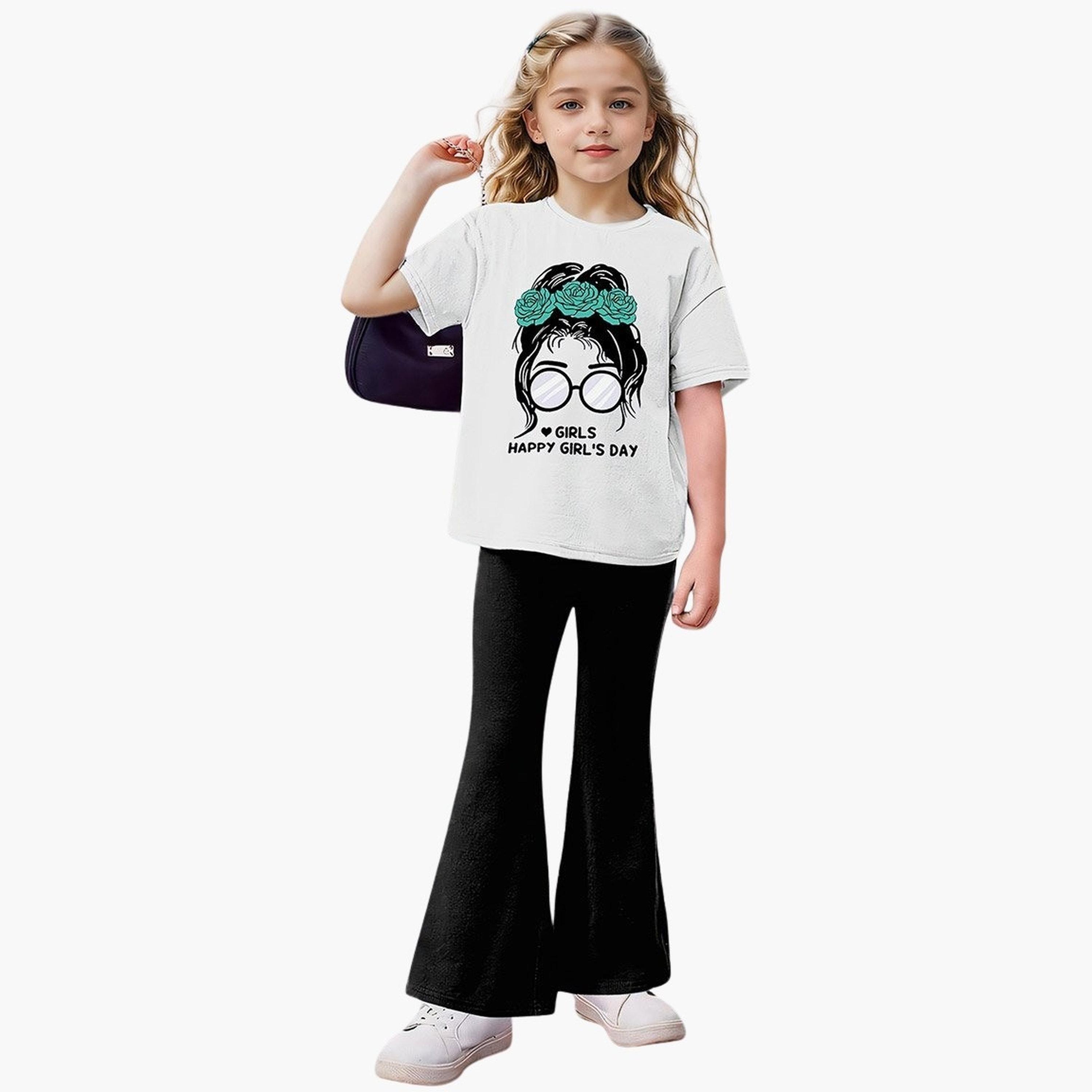 Take Two Girls Graphic Print T-Shirt and Flared Pants Set-girls-clothing-setsandcoords-image-5