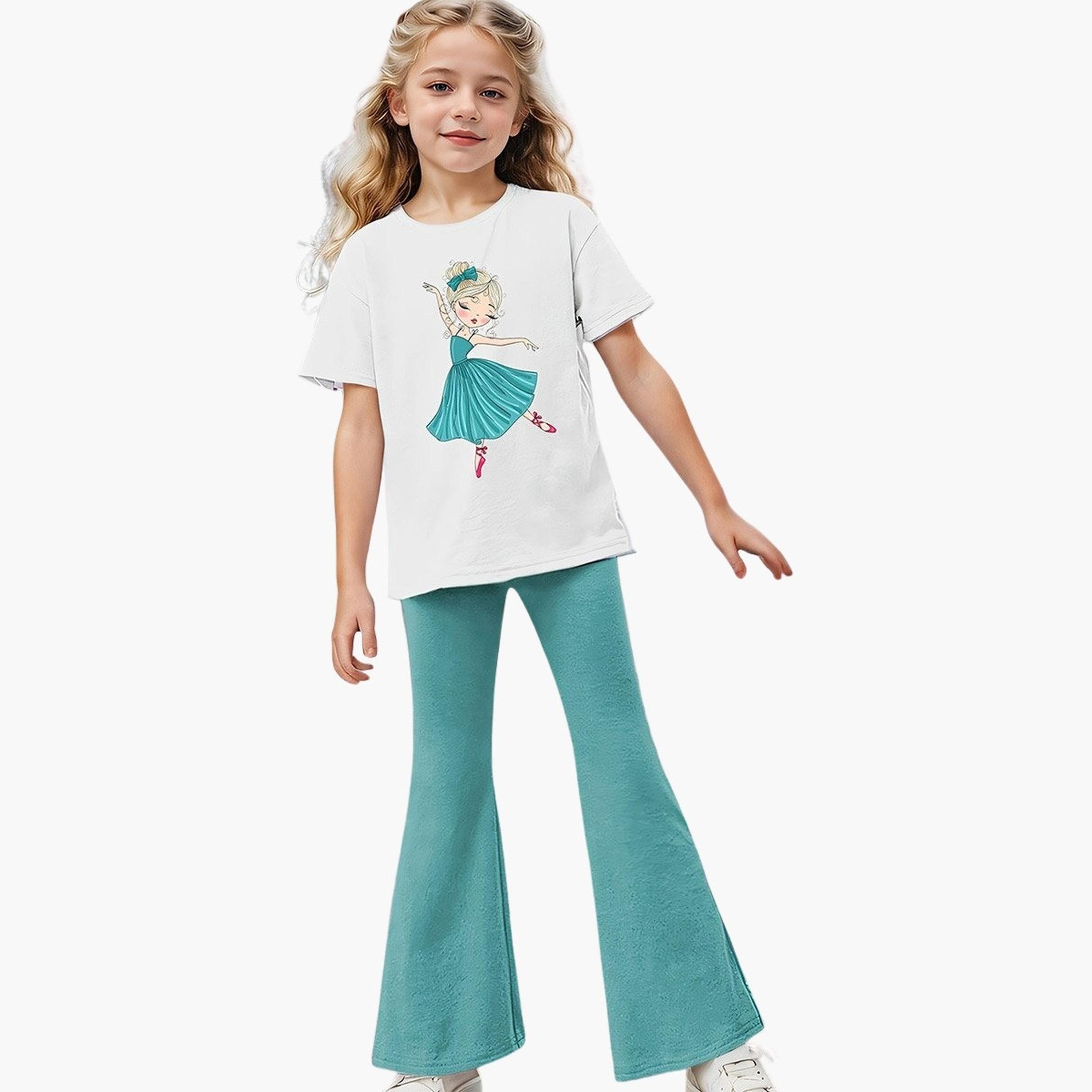 Take Two Girls Graphic Print T-Shirt and Flared Pants Set-girls-clothing-setsandcoords-image-1