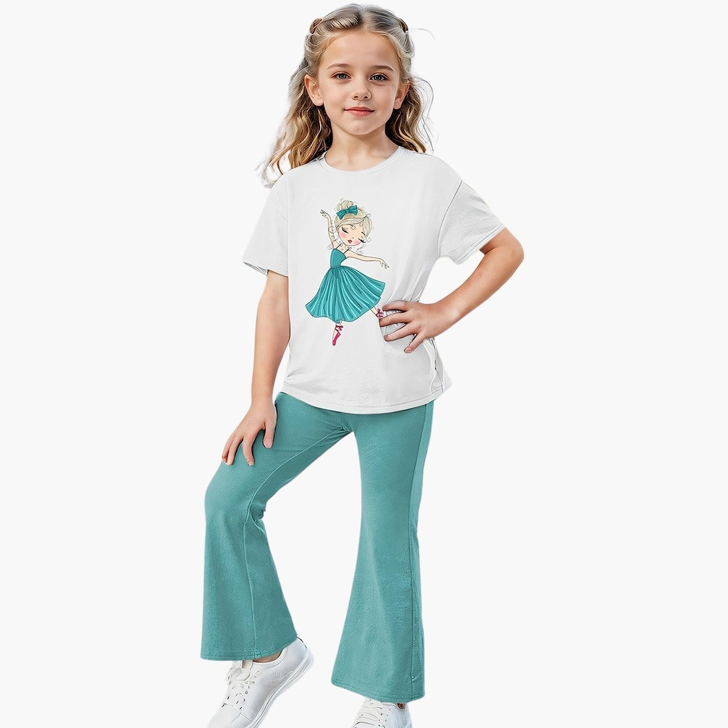 Take Two Girls Graphic Print T-Shirt and Flared Pants Set-girls-clothing-setsandcoords-image-3