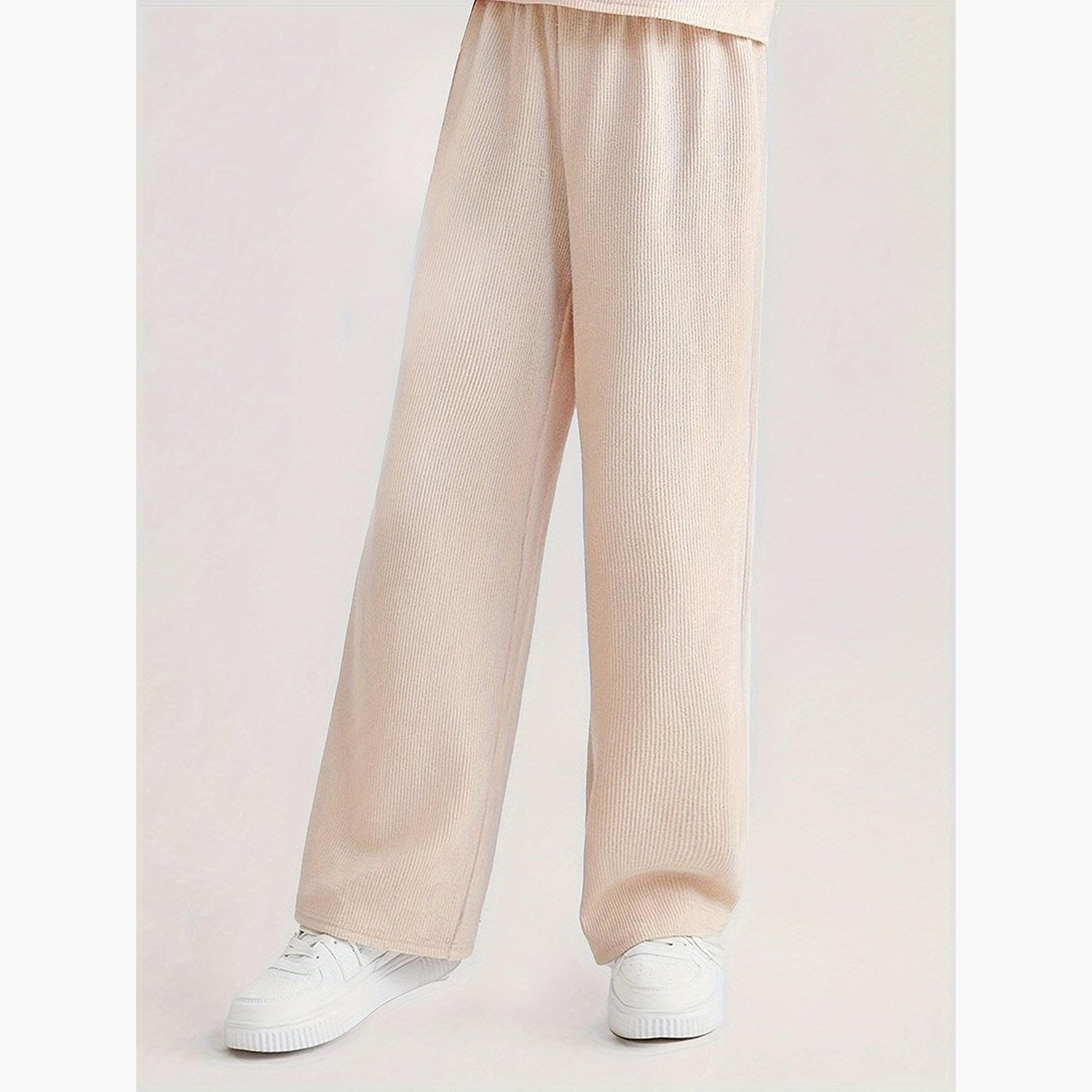 Take Two Girls Beige Textured Knit T-Shirt and Pants Set-girls-clothing-setsandcoords-image-4