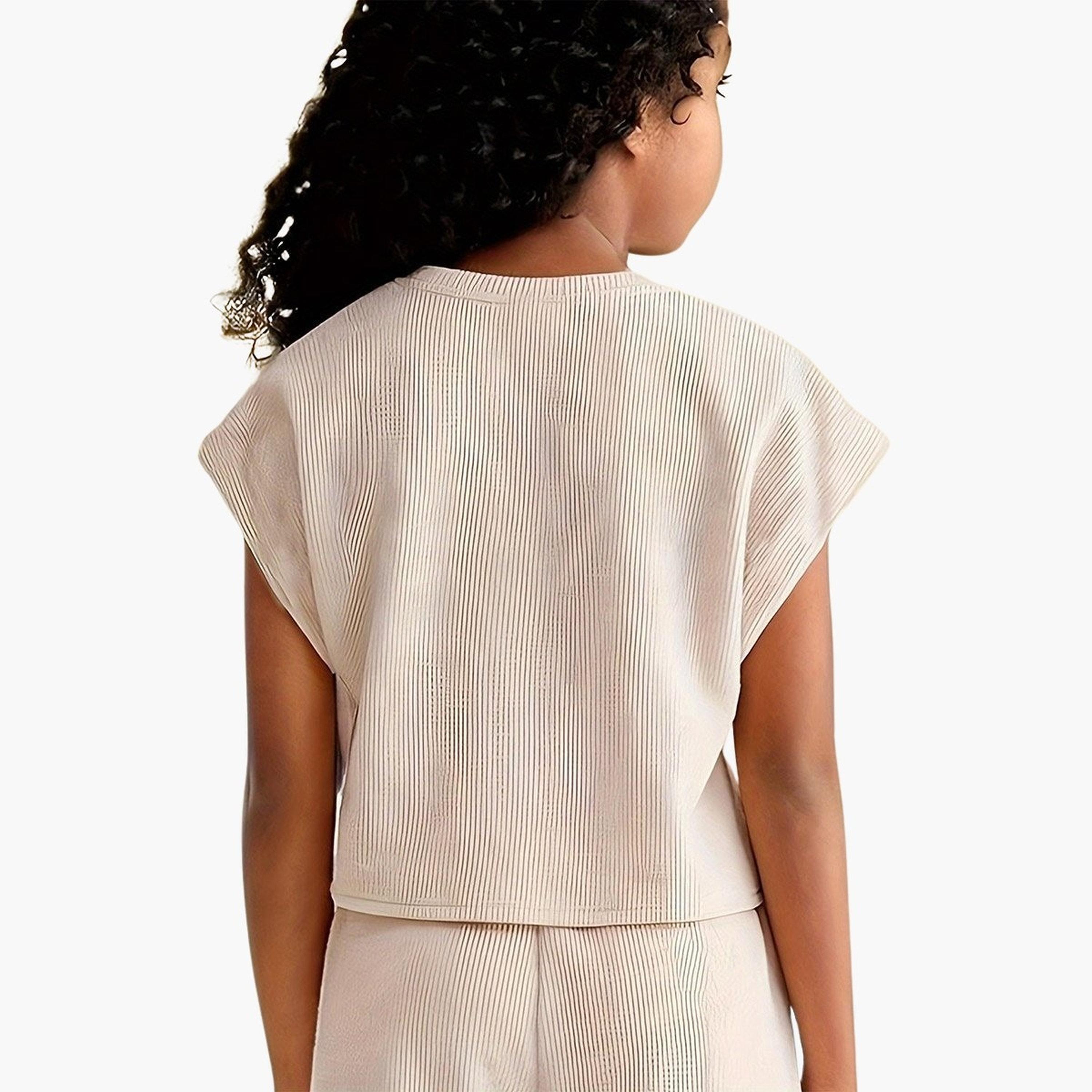 تيك تو - طقم تي شيرت وبنطال محبوك باللون البيج للبنات-girls-clothing-setsandcoords-image-5