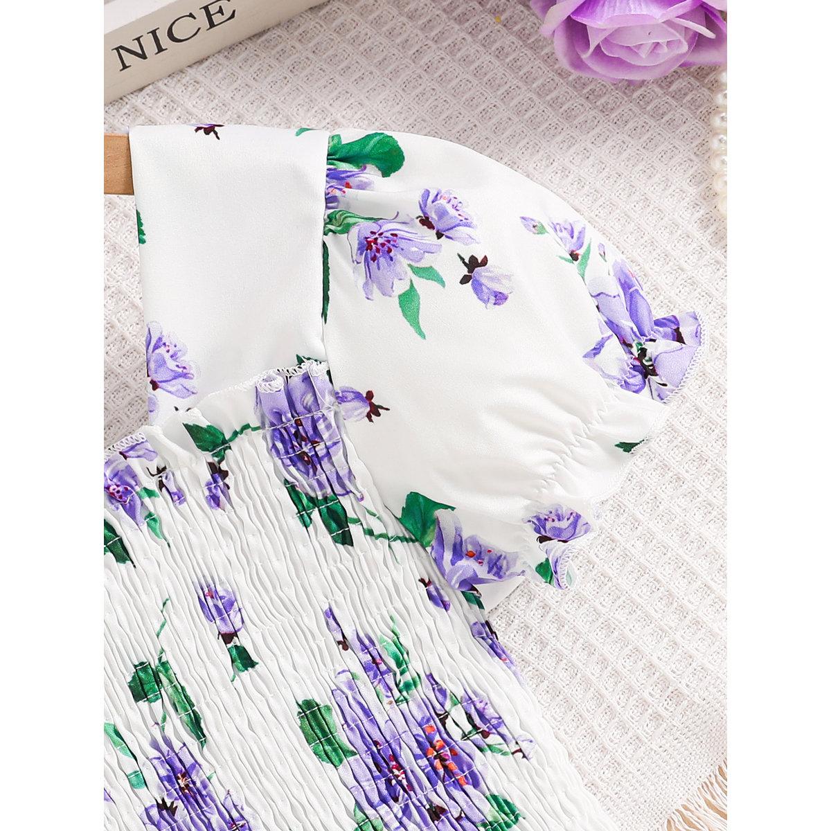 Take Two Girls White Floral Print Puff Sleeve Dress-girls-clothing-dressesandjumpsuits-image-4