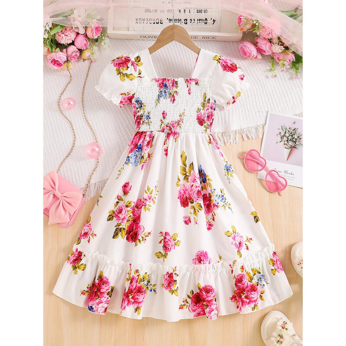 فستان بطبعة زهور وأكمام منفوخة-girls-clothing-dressesandjumpsuits-image-1