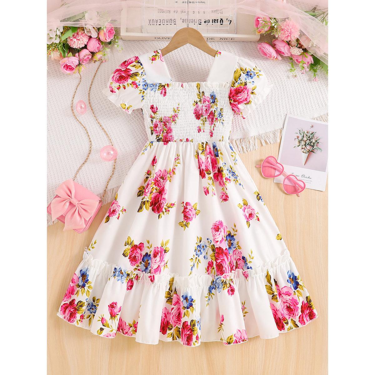 Take Two Girls White Floral Print Puff Sleeve Dress-girls-clothing-dressesandjumpsuits-image-2