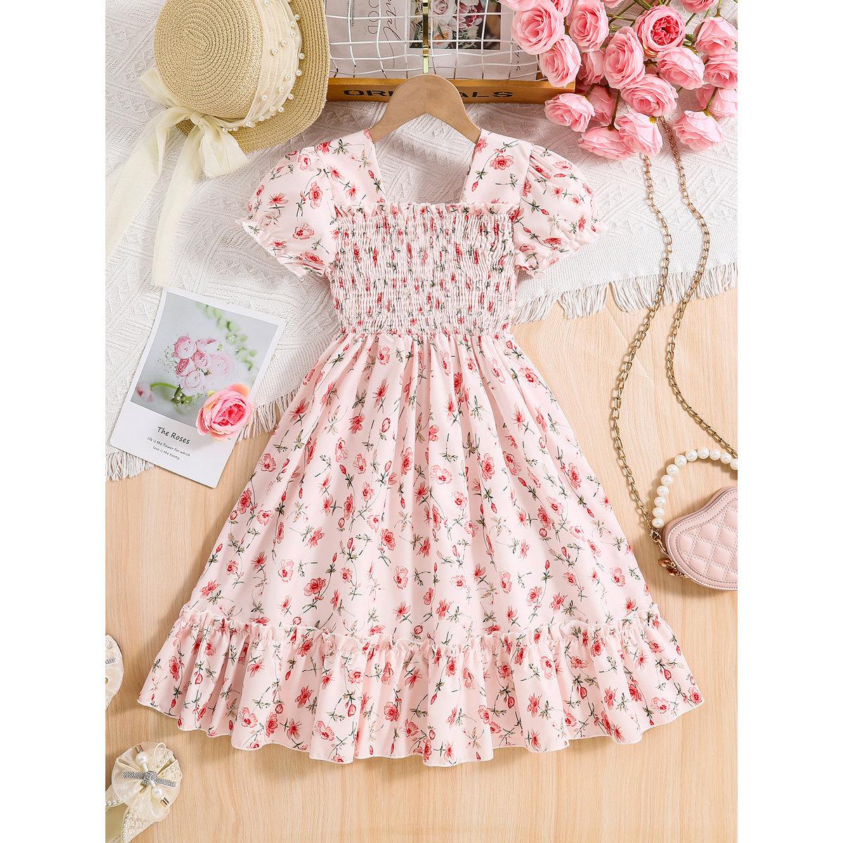 Take Two Girls Pink Floral Print Puff Sleeve Dress-girls-clothing-dressesandjumpsuits-image-1